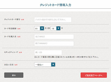 クレジット情報入力ページ