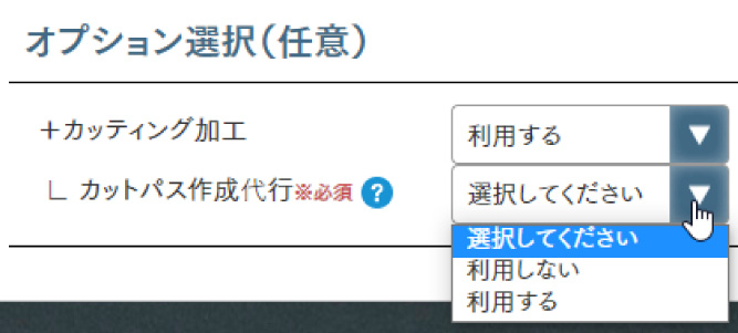 カッティング加工オプション選択イメージ